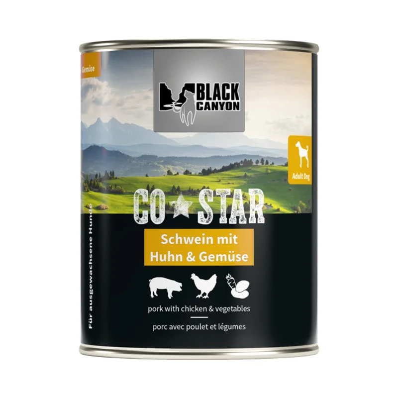 Black Canyon CoStar Nassfutter Schwein mit Huhn & Gemüse – Getreidefrei, naturnah & schonend gegart für ausgewachsene Hunde