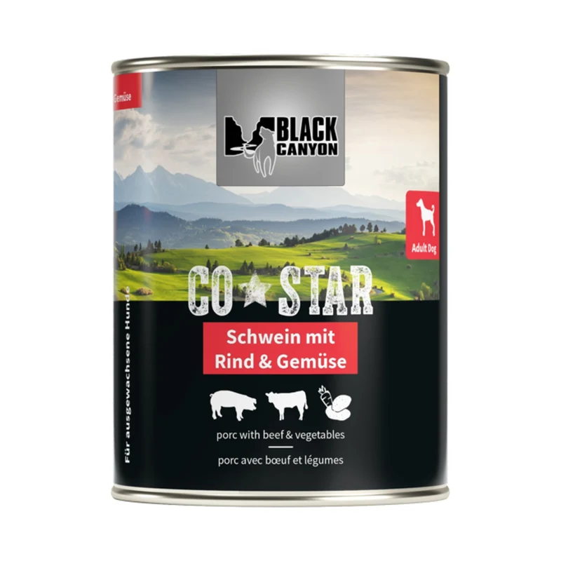 Black Canyon CoStar Schwein mit Rind & Gemüse – Getreidefreies Premium-Nassfutter für ausgewachsene Hunde | Echtes Fleisch aus Deutschland & Österreich, naturnah & leicht verdaulich