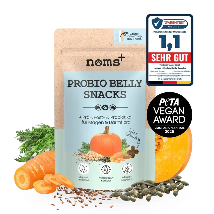 Noms+ Probio Belly Snacks für Hunde | Bei Durchfall & Verstopfung | Stärkt die Darmflora | Vegan & tierleidfrei | 200g