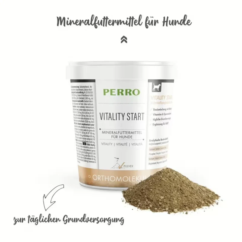 Perro Vitality Start – Premium Mineralstoffmischung für Hunde | Ausgleich von Nährstoffmängeln bei Welpen, Senioren & aktiven Hunden