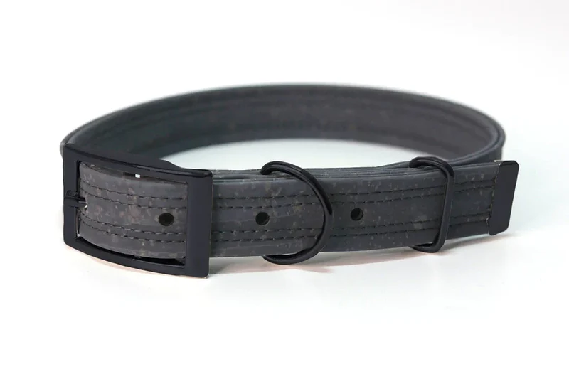 Hundehalsband mit Dornschnalle | Korkleder | Robust & Vegan | Anthrazit/schwarz