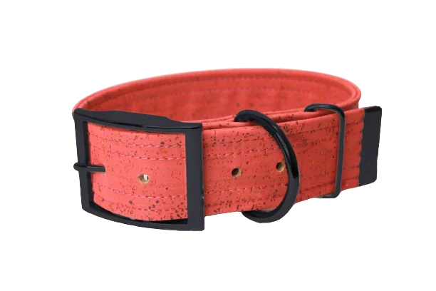 Hundehalsband mit Dornschnalle | Korkleder | Robust & Vegan | Coral/schwarz