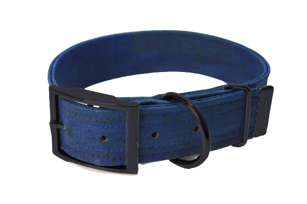 Hundehalsband mit Dornschnalle | Korkleder | Robust & Vegan | Denim/Schwarz