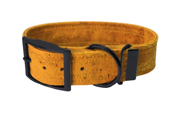 Hundehalsband mit Dornschnalle | Korkleder | Robust & Vegan | Senf/Schwarz
