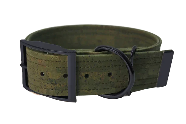 Hundehalsband mit Dornschnalle | Korkleder | Robust & Vegan | Olive/Schwarz