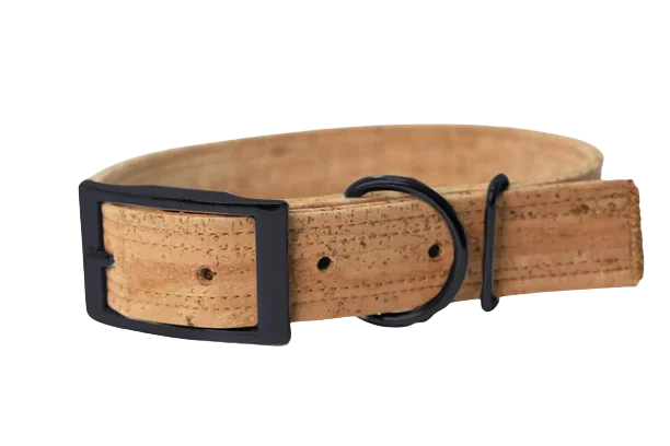 Hundehalsband mit Dornschnalle | Korkleder | Robust & Vegan | Natur/Schwarz