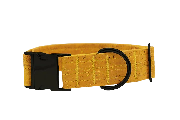 Hundehalsband mit Klickverschluss | Korkleder | Robust & Vegan | Senf/Schwarz