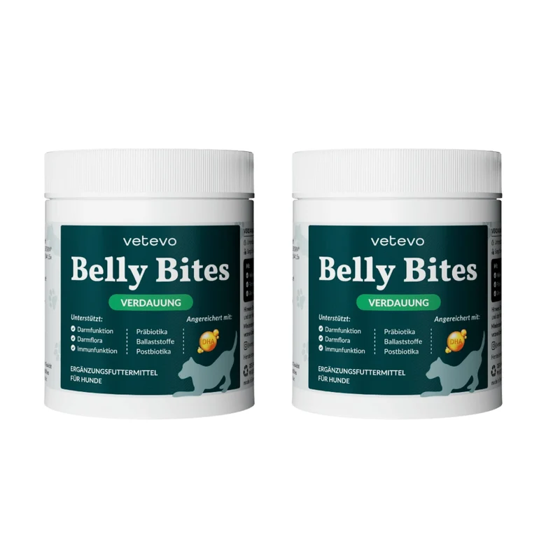 Vetevo Belly Bites 2.0 – Verdauungs-Snacks für Hunde mit Prä-, Pro- & Postbiotika, Kürbis & Algen | Für ein glückliches Hundebäuchlein