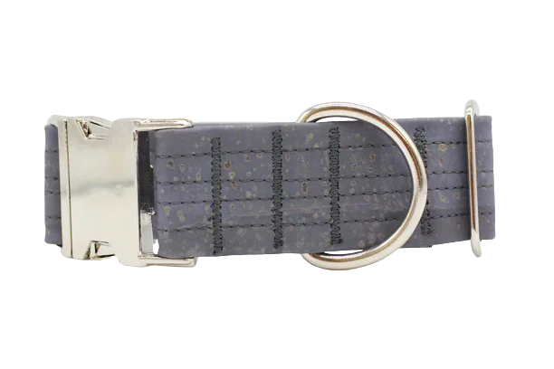 Hundehalsband mit Klickverschluss | Korkleder | Robust & Vegan | Anthrazit/Silber