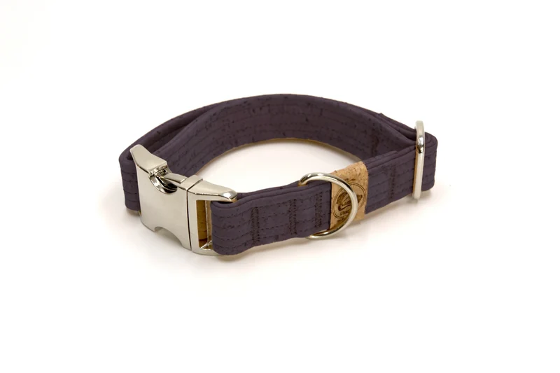 Hundehalsband mit Klickverschluss | Korkleder | Robust & Vegan | Anthrazit/Silber