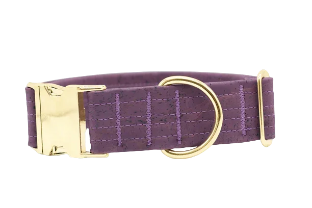 Hundehalsband mit Klickverschluss | Korkleder | Robust & Vegan | Flieder/Gold