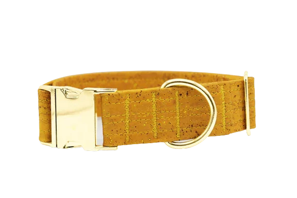 Hundehalsband mit Klickverschluss | Korkleder | Robust & Vegan | Senf/Gold