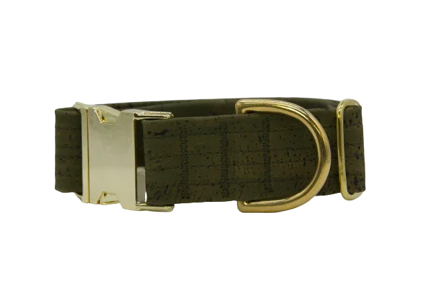 Hundehalsband mit Klickverschluss | Korkleder | Robust & Vegan | Olive/Gold