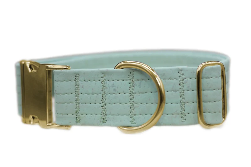 Hundehalsband mit Klickverschluss | Korkleder | Umweltfreundlich | Robust & Vegan | Mint/Gold