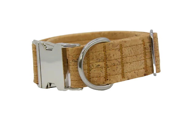 Hundehalsband mit Klickverschluss | Korkleder | Robust & Vegan | Natur/Silber