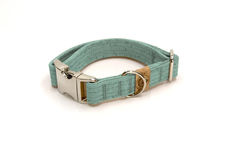 Hundehalsband mit Klickverschluss | Korkleder | Robust & Vegan | Silber/Mint
