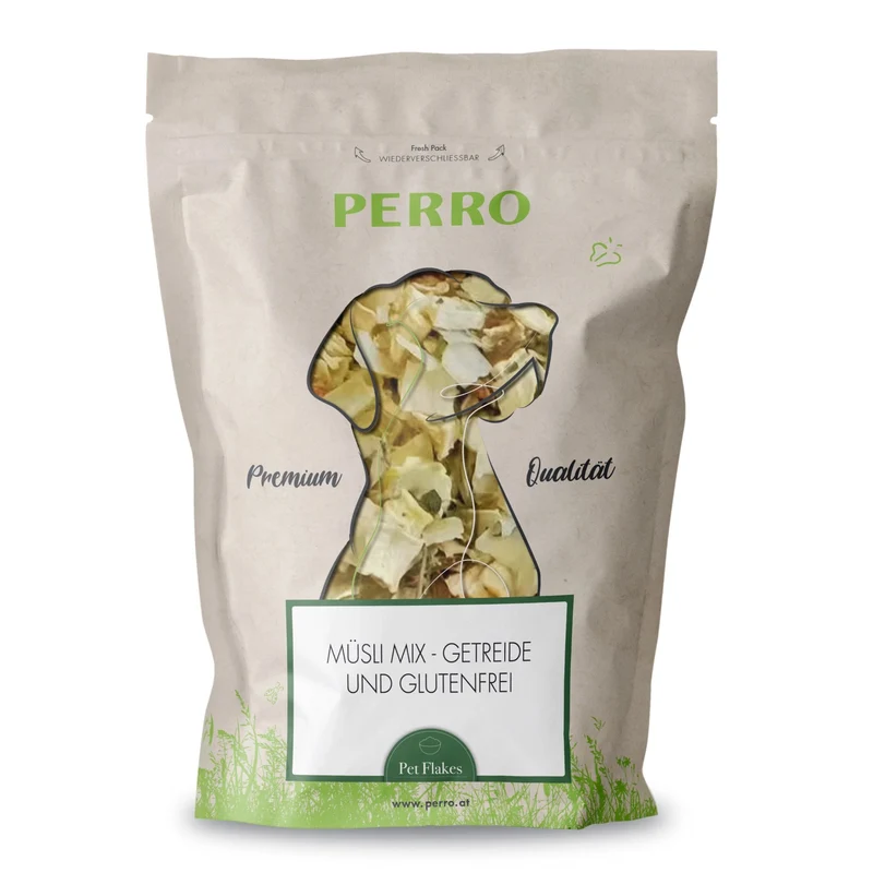 Perro Müsli Mix – Getreidefrei & Glutenfrei | Natürliche Flocken als Ergänzungsfutter für Hunde mit Gemüse & Erbsen