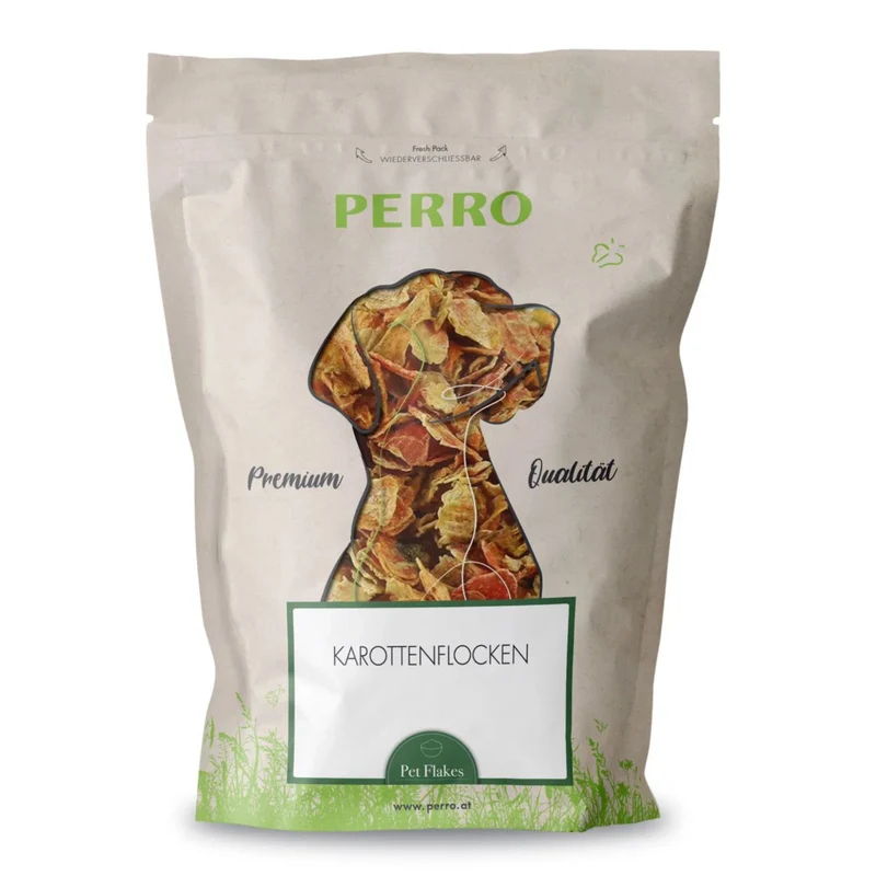 Perro Karottenflocken – Naturbelassene Flocken als Ergänzungsfutter für Hunde | Getreidefrei, Reich an Beta-Carotin & Verdauungsaktiv