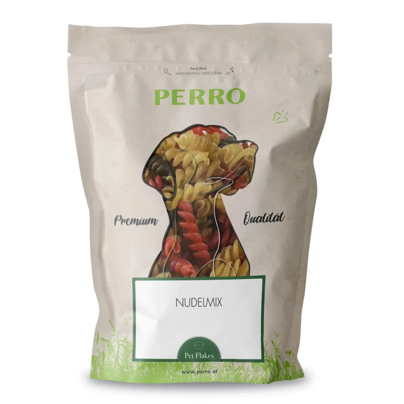 Perro Nudelmix – Leicht verdauliche Hartweizen-Nudeln mit Spinat & Karotten für Hunde | Vegan, ei-frei & natürlich verträgliche Flocken