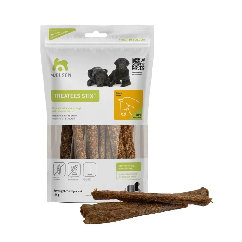 Maelson Treatees Stix Pferd – Premium Pferdefleisch-Stangen für Hunde, natürlicher Kausnack für gesunde Zähne & artgerechte Belohnung