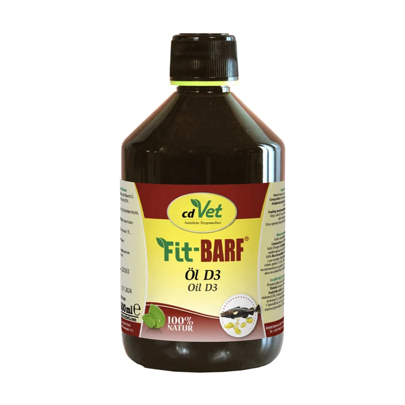 cdVet Fit-BARF Öl D3 – Premium Nahrungsergänzung mit natürlichen Fettsäuren & Vitamin D3 für starke Knochen, gesunde Zähne und ein vitales Immunsystem bei Hunden & Katzen