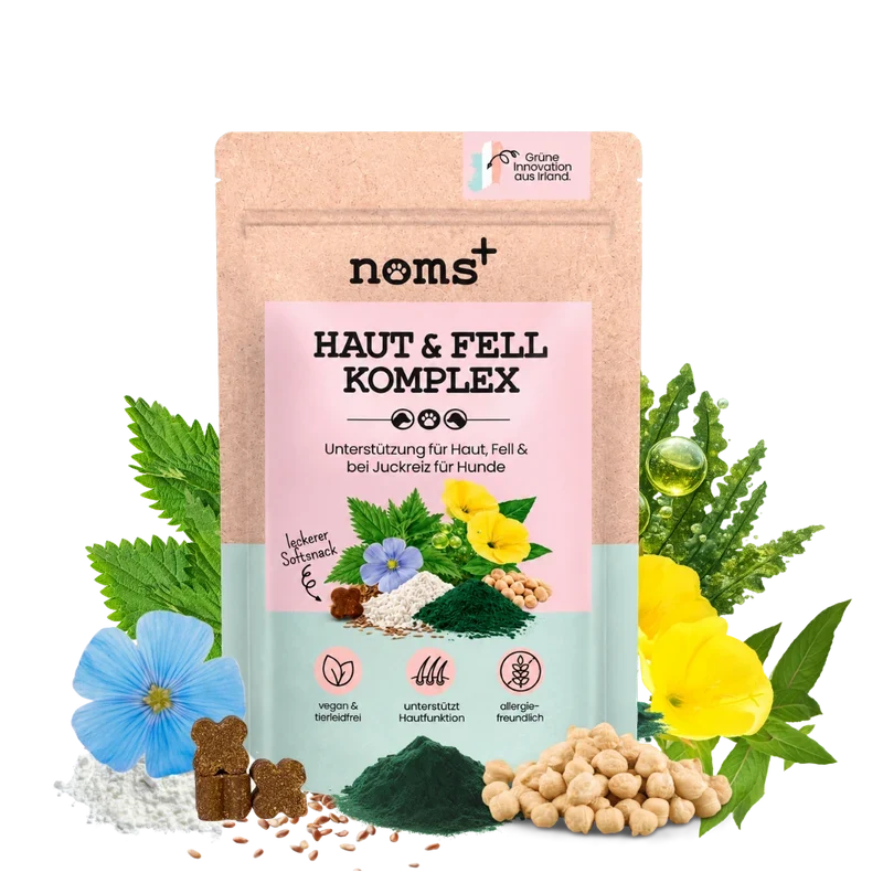 Noms+ Haut & Fell Komplex für Hunde | Unterstützt die Hautbarriere | Snacks mit Biotin, Zink & Nachtkerzenöl | Vegan & tierleidfrei | 200g