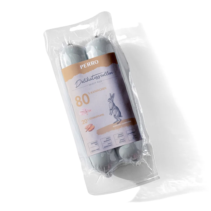 Perro Delikatessrolle No.3 Kaninchen & Süßkartoffel – Premium Hundewurst für sensible Hunde, Monoprotein, ideal für Ausschlussdiäten & unterwegs