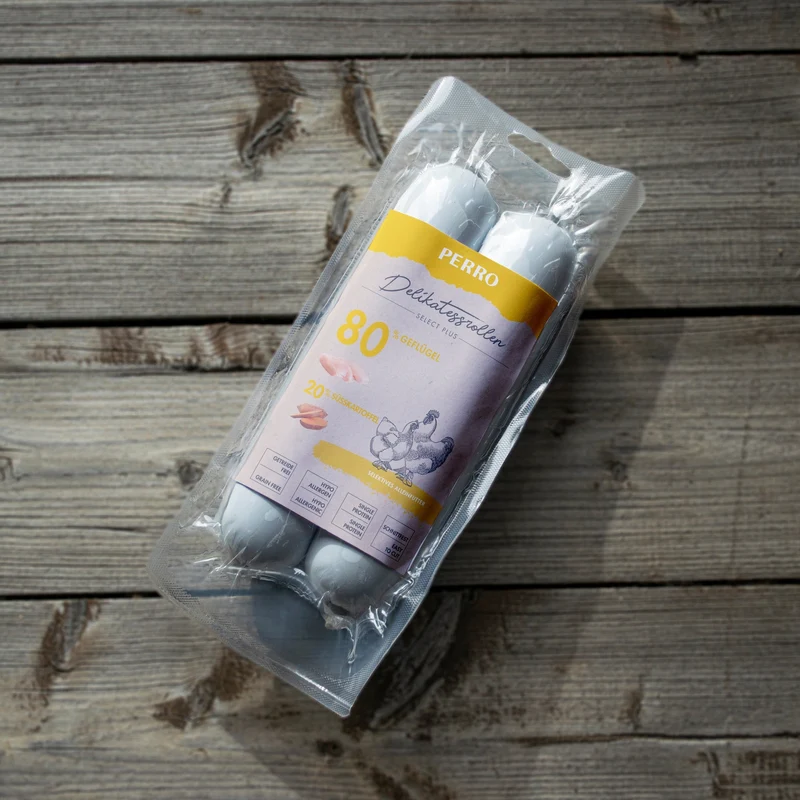 Perro Delikatessrolle No.3 Geflügel & Süßkartoffel – Allergikerfreundliche Hundewurst mit natürlichen Zutaten, perfekt portionierbar für gesunde Hundeernährung