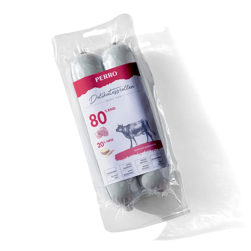 Perro Delikatessrolle No.2 Rind & Hirse – Premium Hundewurst für ernährungssensible Hunde, glutenfrei & Single-Protein, optimal portionierbar