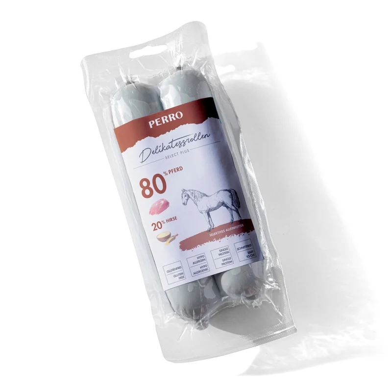 Perro Delikatessrolle No.2 Pferd & Hirse – Natürliche Hundewurst für sensible Hunde, schnittfest & ohne Zusatzstoffe