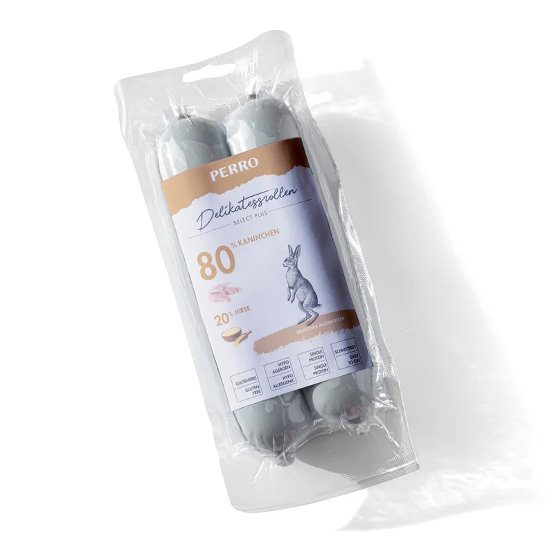 Perro Delikatessrolle No.2 Kaninchen & Hirse – Premium Hundewurst aus 100% Kaninchenfleisch, hypoallergen & getreidefrei, natürliche Monoprotein-Wurst für alle Hunderassen