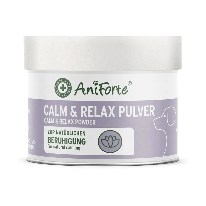 AniForte Calm & Relax – Natürliches Beruhigungspulver für ängstliche & nervöse Hunde – Pflanzliche Kräutermischung gegen Stress, Angst & Unruhe