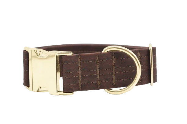 Hundehalsband mit Klickverschluss | Korkleder | Robust & Vegan | Braun/Gold