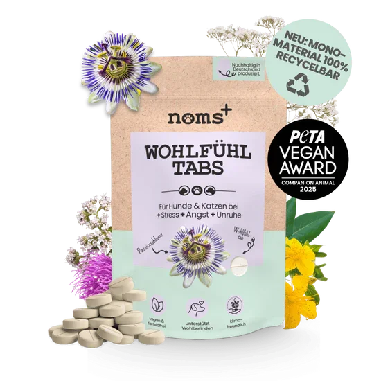Noms+ Wohlfühltabs für Hunde & Katzen | Bei Stress, Angst, Unruhe & Hyperaktivität | 100% vegan & tierleidfrei | 130g