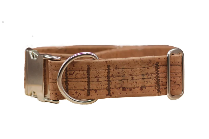 Hundehalsband mit Klickverschluss | Korkleder | Robust & Vegan | Tabak/Silber