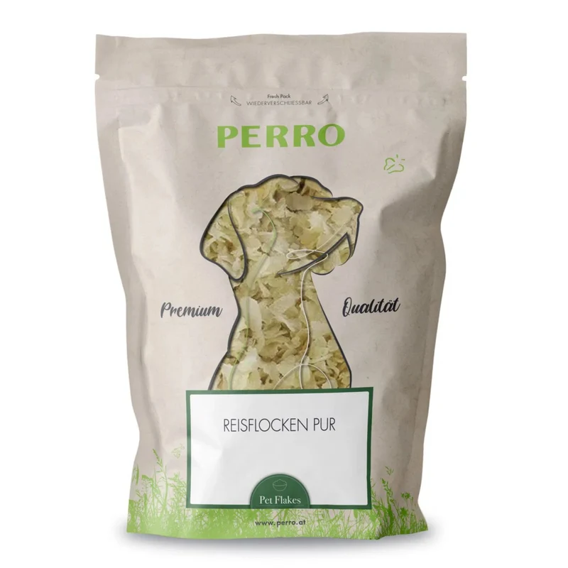Perro Reisflocken Pur – Magenschonende Flocken als Ergänzungsfutter für Hunde mit sensibler Verdauung