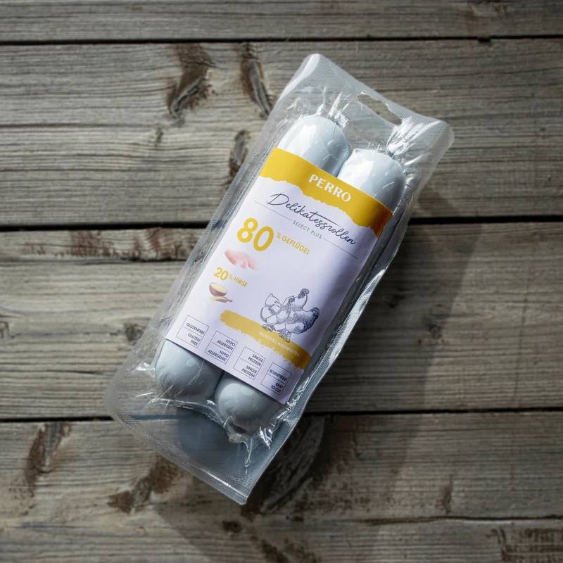 Perro Delikatessrolle No.2 Geflügel & Hirse – Glutenfreie Hundewurst für sensible Hunde mit Single-Protein Hühnerfleisch, ohne Zusatzstoffe, 2x400g Nassfutter