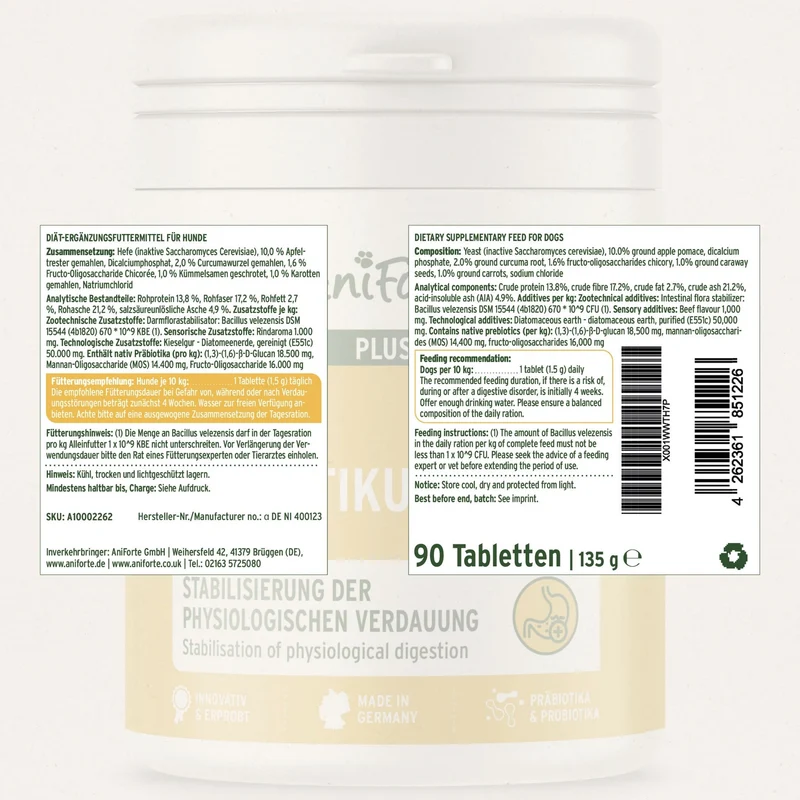 AniForte PLUS Probiotikum Tabs für Hunde – Natürliche Darmflora-Unterstützung mit aktiven Probiotika & Präbiotika für gesunde Verdauung