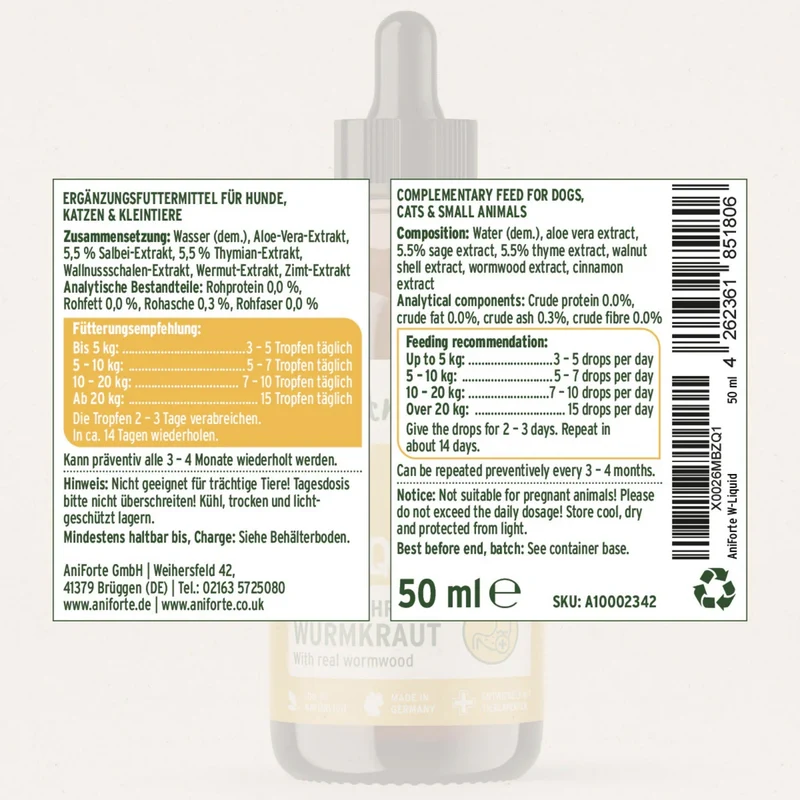 AniForte W-Liquid – Pflanzliche Darmunterstützung für Hunde & Katzen mit Aloe Vera, Salbei & Thymian