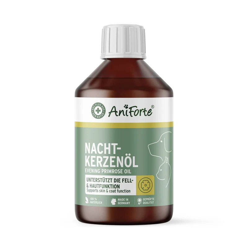 AniForte Nachtkerzenöl für Hunde – Natürliche Hautpflege bei Juckreiz, trockener Haut & stumpfem Fell | Reich an Omega-6 & Omega-9 Fettsäuren