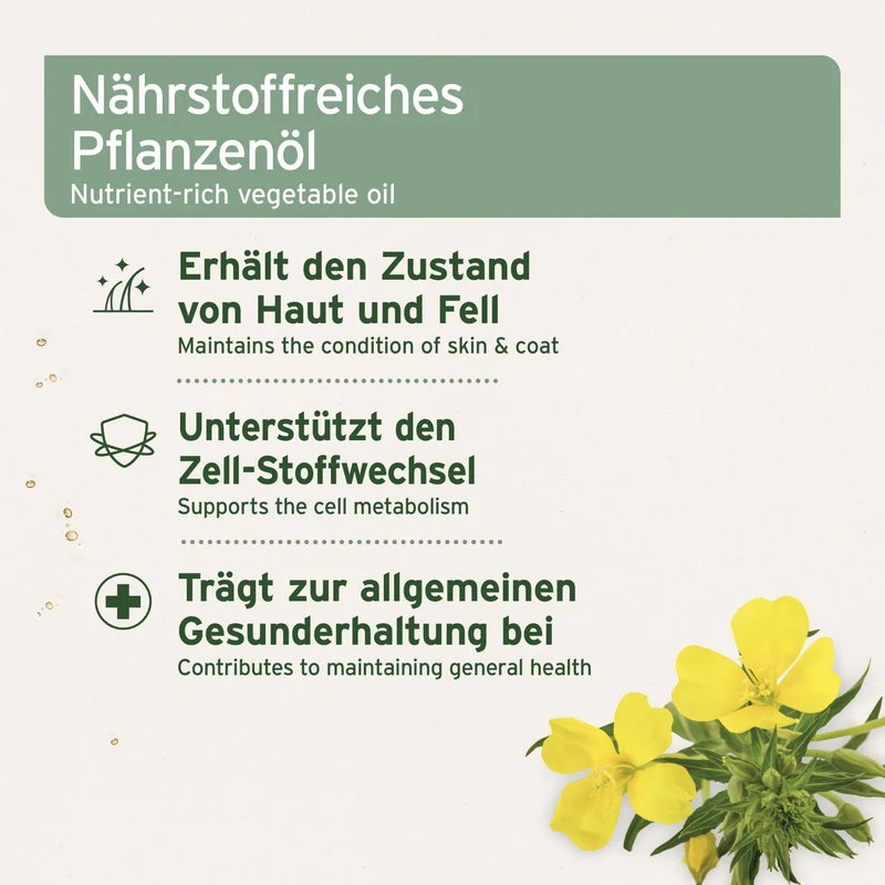 AniForte Nachtkerzenöl für Hunde – Natürliche Hautpflege bei Juckreiz, trockener Haut & stumpfem Fell | Reich an Omega-6 & Omega-9 Fettsäuren