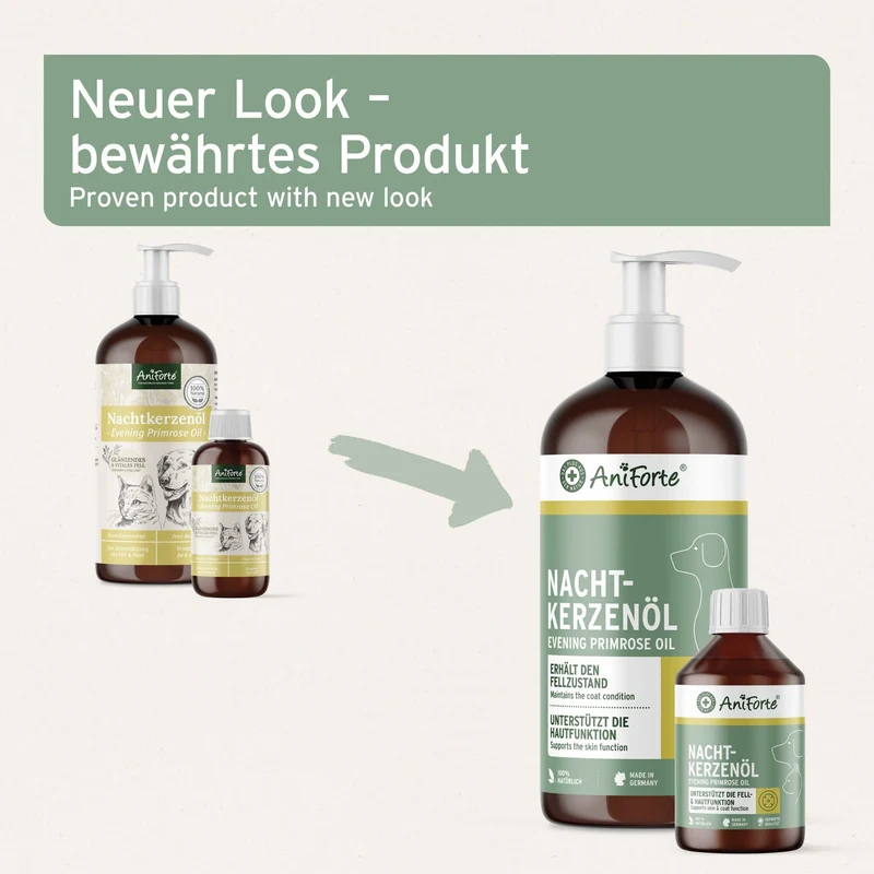 AniForte Nachtkerzenöl für Hunde – Natürliche Hautpflege bei Juckreiz, trockener Haut & stumpfem Fell | Reich an Omega-6 & Omega-9 Fettsäuren