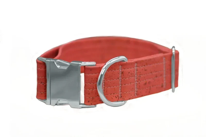 Hundehalsband mit Klickverschluss | Korkleder | Robust & Vegan | Coral/Silber