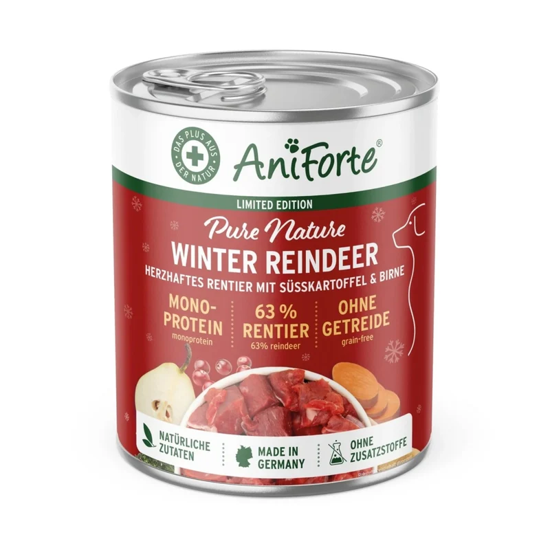 AniForte Pure Nature Winter Reindeer – Premium Hundenassfutter mit Rentier, Kürbis & Preiselbeeren für starke Abwehrkräfte