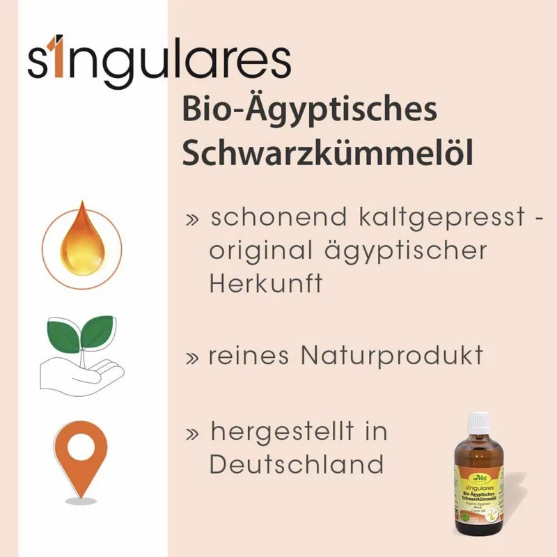 cdVet Singulares Ägyptisches Bio-Schwarzkümmelöl – Natürliche Unterstützung für Immunsystem, Vitalität & Leistungsfähigkeit bei Hunden, Katzen & Pferden