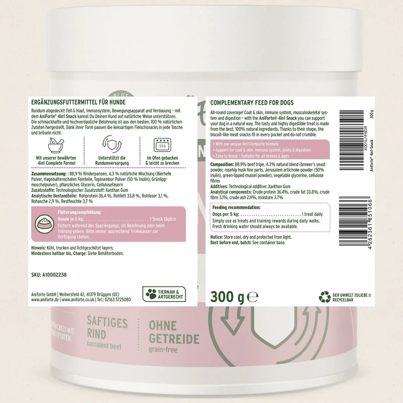 AniForte 4in1-Snack mit Rinderpansen – Natürliche Unterstützung für Haut, Fell, Gelenke & Immunsystem