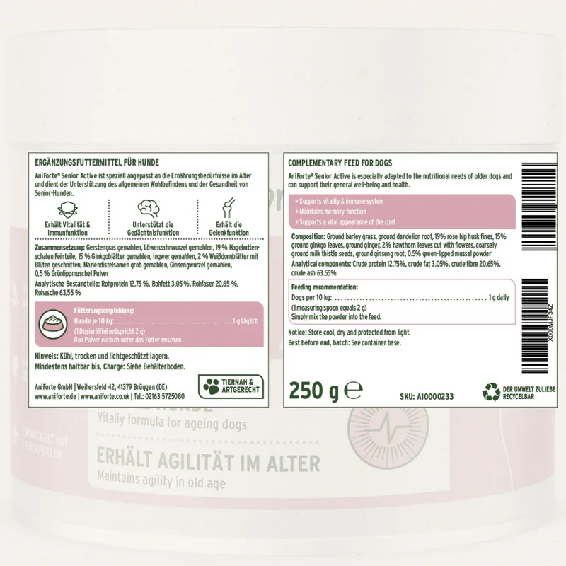 AniForte Senior Active für ältere Hunde – Natürliche Unterstützung für Gelenke, Herz, Gedächtnis & Immunsystem