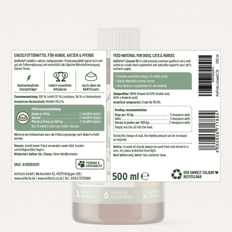 AniForte BARF-Öl Set mit Lachsöl & Leinöl für Hunde – Premium Omega-3 Komplett-Versorgung für glänzendes Fell, gesunde Haut, starke Gelenke & natürliche Vitalität