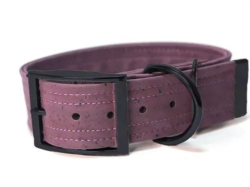 Hundehalsband mit Dornschnalle | Korkleder | Robust & Vegan | Flieder/schwarz