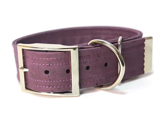 Hundehalsband mit Dornschnalle | Korkleder | Robust & Vegan | Flieder/silber